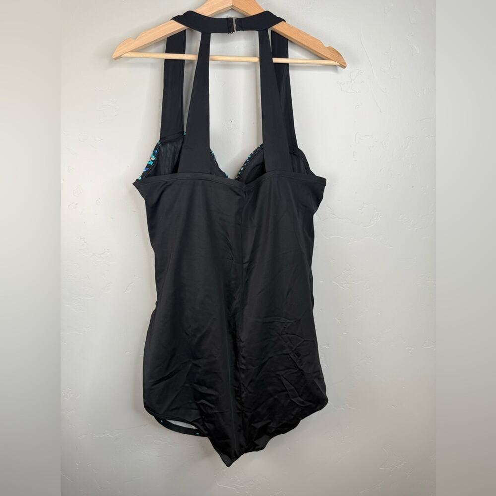 Swimsuits For All One Piece Swimsuit Teal and Black Splatter Women Size 24 - Picture 2 of 10